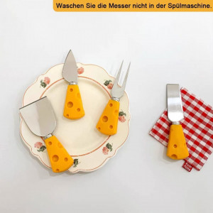 Set de 4 spatule pentru branza SVUPUE, otel inoxidabil, argintiu/galben, 12 x 3,5 cm