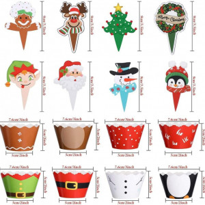 Set de 48 decoratiuni si suporturi pentru prajituri BESTZY, hartie, multicolor, 9 cm / 7,6 x 5 x 5 cm