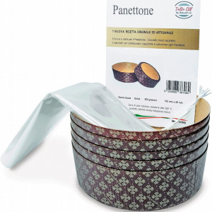 Set de 5 forme, 5 pungi si o reteta pentru panettone Saon23 srls, hartie, alb/maro, 500 g