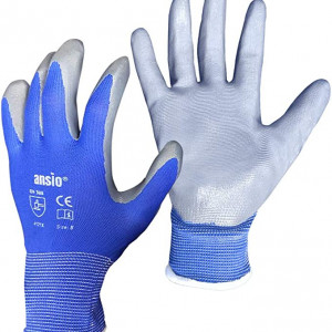 Set de 5 perechi de manusi de lucru ANSIO, poliuretan/nailon albastru/gri, M