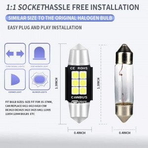 Set de 6 becuri LED C5W pentru Festoon DE3175 DE3021 DE3022 Kairiyard, 1,8 W, 3,3 x 1 cm