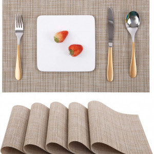 Set de 6 naproane Myir JUN, PVC, sampanie, 30 x 45 cm