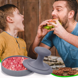 Set de presa pentru burger cu 100 hartii pentru separare Yizemay, silicon/otel inoxidabil, gri, 12 x 12 cm