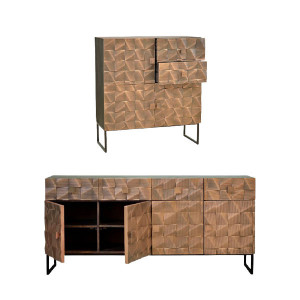 Set living bufet si comoda Corvi, lemn masiv/ cupru