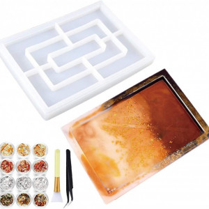 Set matrita cu accesorii pentru rasina epoxidica KKSJK, silicon/plastic, multicolor, 26,5 x 19 cm