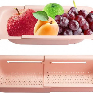 Strecuratoare extensibila pentru fructe si legume WenZBros, polipropilena, roz, 36-50 x 20 cm