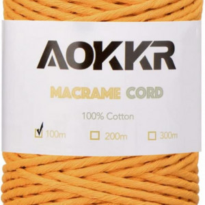 Sul de ata pentru macrame Aokkr, bumbac, galben, 100 m