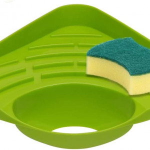 Suport pentru buretele de vase SwirlColor, plastic, verde, 27,5 x 19,5 x 7,6 cm