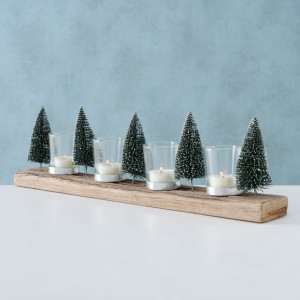 Suport pentru lumanari Tarvino, lemn/sticla, natur/verde, 50 cm