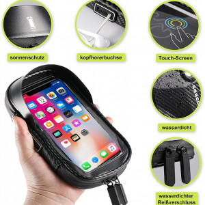Suport telefon cu geanta de depozitare pentru bicicleta Seacool, TPR, negru, 18,5 x 11,5 cm