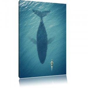 Tablou Giant whale shadow, panza/lemn, albastru, 60 x 40 cm