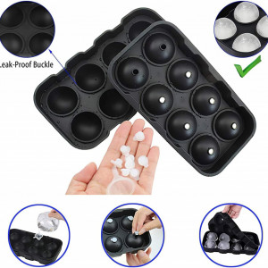 Tava pentru cuburi de gheata cu capac Hoqque, negru, silicon, 23,5 x 12,5 cm