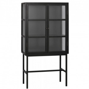 Vitrina cu picioare inalte Marshall, MDF/sticla, negru, 85 x 160 x 36 cm