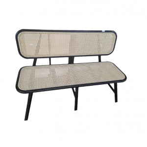 Banca Madita LeGer Home Lena Gercke, lemn masiv/ratan, natur/negru, 130 x 50 x 85 cm