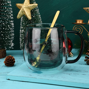 Cana cu perete dublu Jodsen, sticla, transparent/negru/verde, 7 x 9,5 x 8 cm, 200 ml