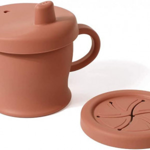 Cana pentru bebelusi 6 luni+ cu doua capace Haakaa, silicon, rosu, 250 ml, 15,4 x 11 cm