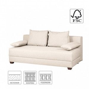 Canapea extensibila cu arcuri boxspring Dingo tesatura/lemn, crem, 202 x 85 x 110 cm