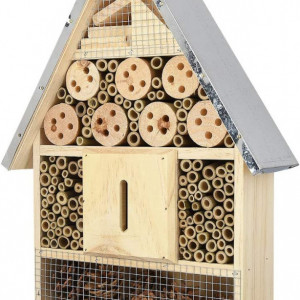 Casa pentru albine Navaris, lemn/metal, natur/argintiu, 23 x 7 x 40 cm