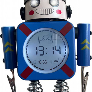 Ceas cu alarma Diskary, model soldatel, afisaj LED, metal, multicolor, 18 x 11,2 cm