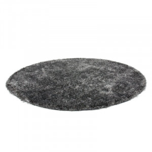 Covor rotund Crystal, realizat manual, poliester/bumbac, gri/alb, 160 cm
