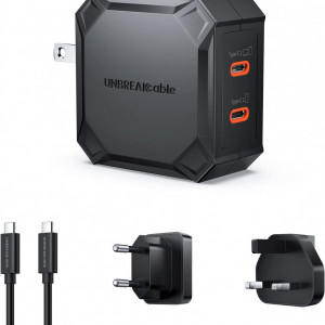 Incarcator cu 2 porturi tip C UNBREAK, negru, 65 W, 240 V, 1,8 m