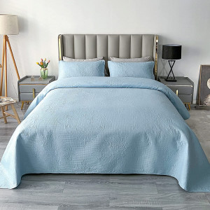 Lenjerie de pat 3 piese Qucover, poliester, albastru deschis, 240 x 260 cm/ 50 x 75 cm