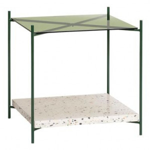 Masa de cafea Terrazzo, sticla/terrazzo/metal, alb/verde, 42 x 42 x 43 cm