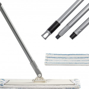 Mop profesional cu maner extensibil CHOREASY, microfibra/otel inoxidabil, gri/alb, 44 x 14 x 131 cm