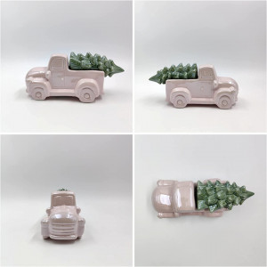 Obiect decorativ de Craciun Casaido, roz/verde, ceramica, 10,7 x 24 cm