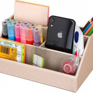 Organizator de birou AINAK, piele artificiala, roz, 29,5 x 11 x 11 cm