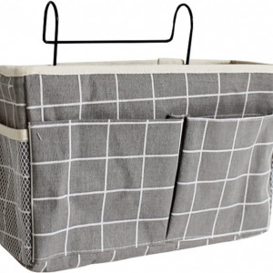 Organizator pentru pat/noptiera Hyxodjy, fier/panza, gri, 19 x 11 x 30 cm
