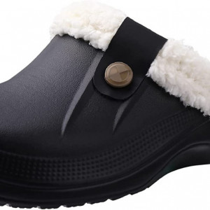 Papuci cu blana Coswind, cauciuc/textil, negru/alb, 39-40