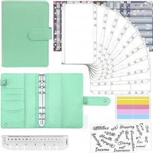 Planificator de buget cu plicuri si etichete Iycorish, PVC/hartie/plastic, verde, 18,7 x 13 cm