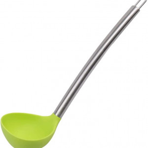 Polonic cu coada lunga pentru gatit Sourcing map, silicon/otel inoxidabil, verde/argintiu, 31,5 x 9 cm