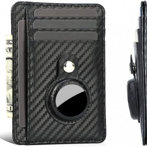 Portofel cu loc pentru AirTag SUVEK, piele PU, negru, 8,5 x 11 x 1 cm