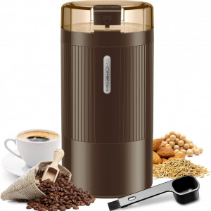 Rasnita electrica pentru cafea/condimente TWOMEOW, otel inoxidabil/plastic, maro, 15 x 8,8 cm