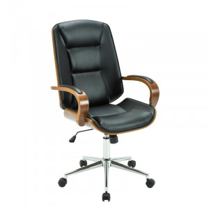Scaun de birou Adhafera, piele ecologica, negru/maro/crom, 62 x 67 cm