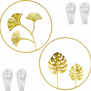 Set 2 decoratiuni de perete Ginkgo, metal, auriu, diametru 24 cm