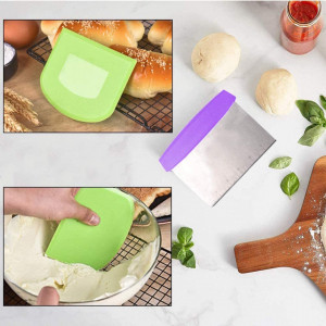 Set 2 piese multifunctionale pentru patiserie INTVN, otel inoxidabil/plastic, verde/mov/argintiu, 15 x12,3 cm