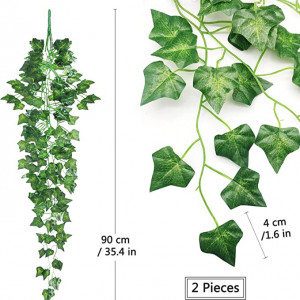 Set 2 plante de iedera agatatoare artificiala Sinzau, plastic/fier, verde, 90 cm / 4 cm