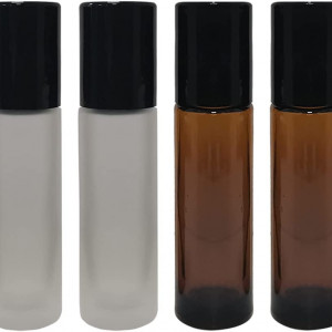 Set 4 sticle roll-on JANEMO, sticla, maro/alb/negru, 13,6 cm, 10 ml