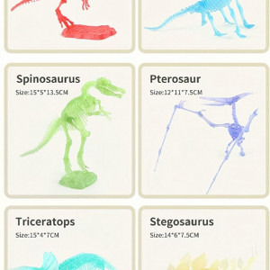 Set cu schelet de dinozaur si kit de cautare Sipobuy, plastic, rosu, Fosila-Tyrannosaurus, 17,3 x 10,5 cm
