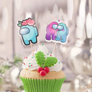 Set de 120 decoratiuni pentru tort BESTZY, lemn/carton, multicolor, 10 cm