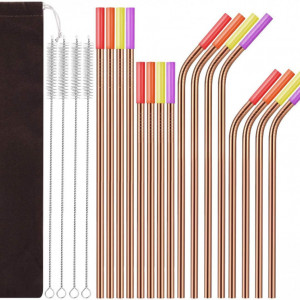 Set de 16 paie reutilizabile si 4 perii de curatare Otes, otel inoxidabil/silicon/nailon, multicolor