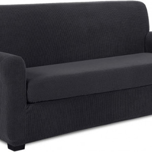 Set de 2 huse de protectie pentru canapea Tianshu, poliester/elastan, gri inchis, 229 x 108 x 105 cm