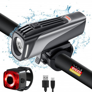 Set de 2 lumini pentru bicicleta T TENDTOP, USB, ABS, negru