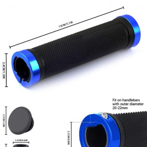 Set de 2 mansoane ergonomice pentru bicicleta CYchen, cauciuc/aluminiu, negru/albastru, 13 x 3,4 cm