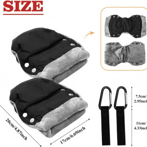 Set de 2 manusi pentru carucior Bhgwr, negru/gri, tesatura oxford/blana, 20 x 17 cm