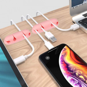 Set de 2 organizatoare pentru cabluri GHJK, silicon, roz, 6,3 x 2 cm