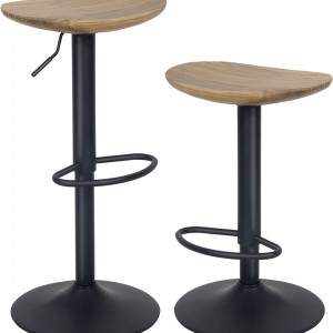 Set de 2 scaune de bar Younike, lemn masiv/otel, 41 x 38,5 x 53 /55-80 cm
